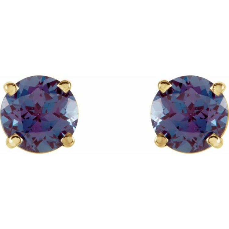 14K Yellow Gold 5 mm Lab-Grown Alexandrite Earrings
