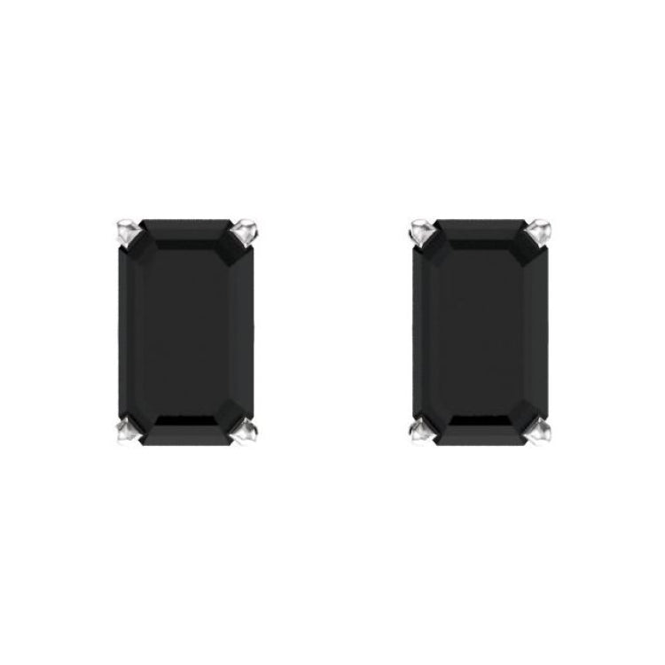 14K White Natural Black Onyx Earrings