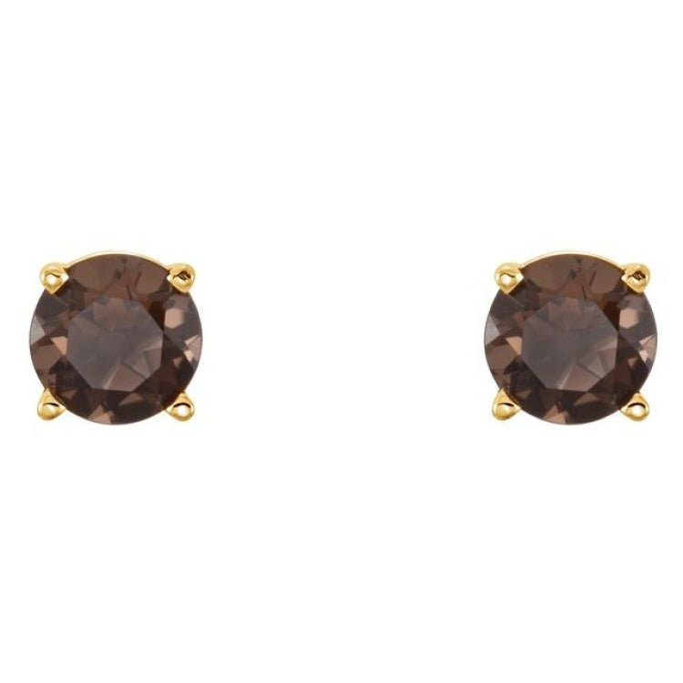14K Yellow Gold 5 mm Natural Smoky Quartz Earrings