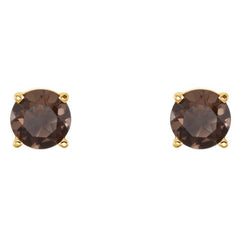14K Yellow Gold 5 mm Natural Smoky Quartz Earrings