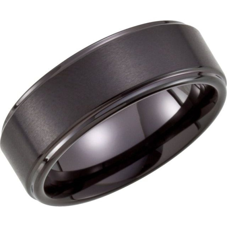 Black PVD Tungsten 8 mm Stepped-Edge Comfort-Fit Band Size 9