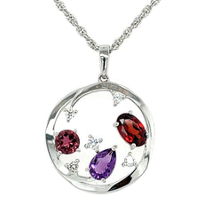Garnet, Pink Tourmaline and Amethyst Pendant