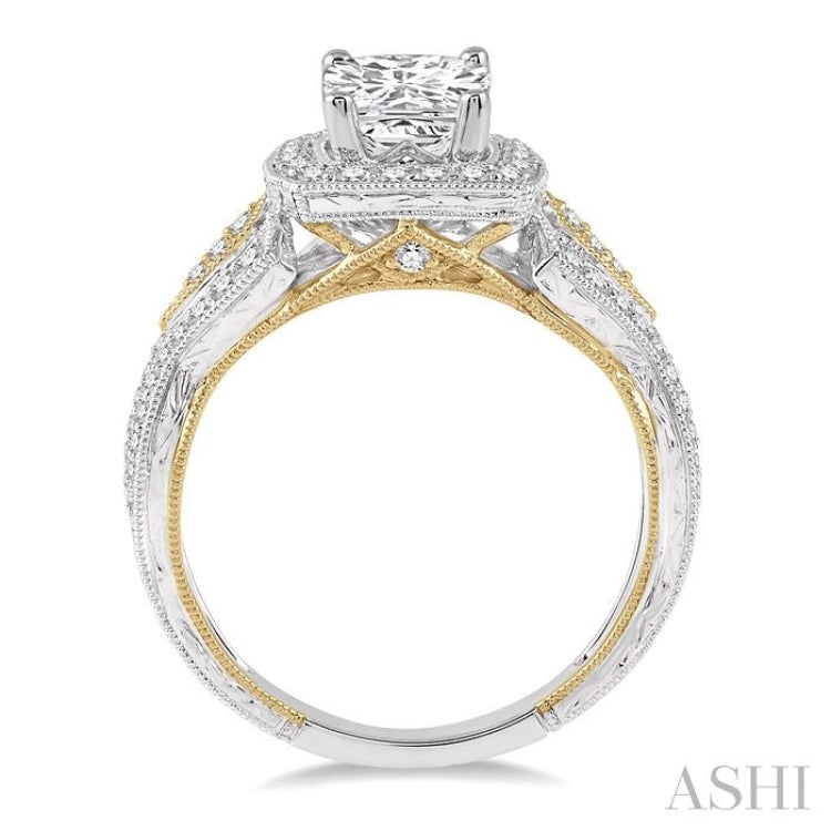 7/8 ctw Diamond Engagement Ring with 1/2 ct Princess Cut Center Diamond in 14K White and Yellow Gold