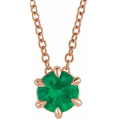 14K Rose 6 mm Lab-Grown Emerald Solitaire 16-18" Necklace