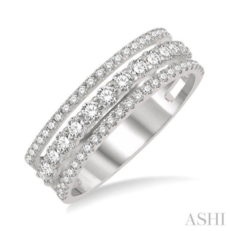 3/4 ctw Split Triple Ring Round Cut Diamond Fashion Ring in 14K White Gold