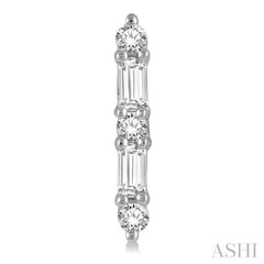 1/6 Ctw Solid Bar Baguette and Round Cut Diamond Petite Earrings in 10K White Gold