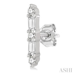 1/6 Ctw Solid Bar Baguette and Round Cut Diamond Petite Earrings in 10K White Gold