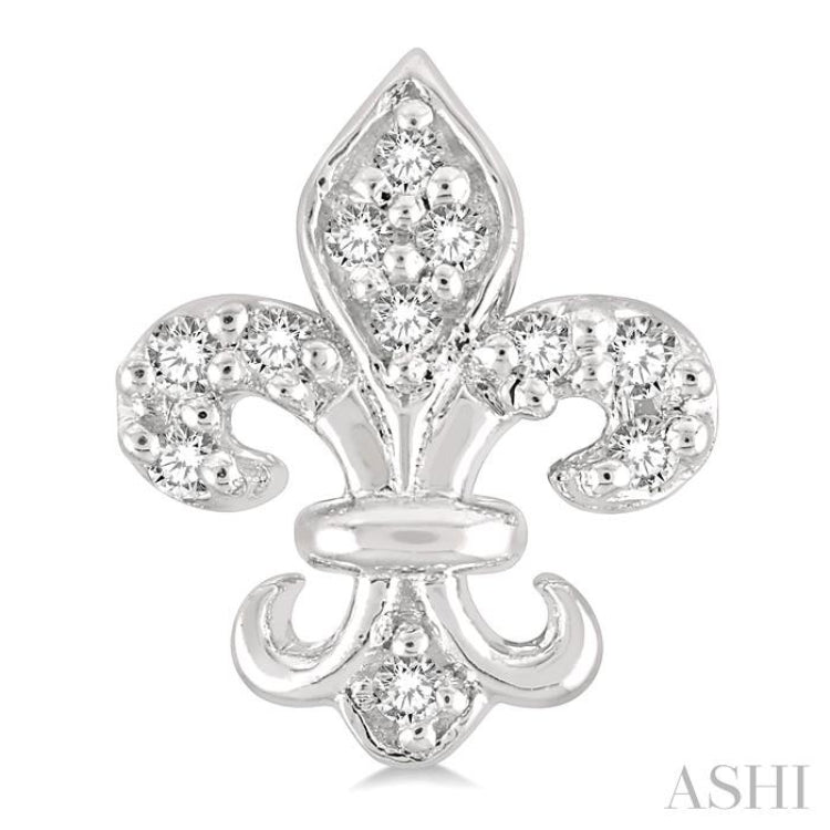 1/20 Ctw Fleur De Lis Round Cut Diamond Petite Earrings in 10K White Gold