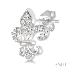 1/20 Ctw Fleur De Lis Round Cut Diamond Petite Earrings in 10K White Gold