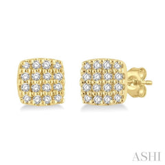 1/8 Ctw Cushion Shape Round Cut Diamond Petite Fashion Earrings in 10K Yellow Gold