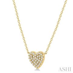 1/8 Ctw Heart Charm Round Cut Diamond Petite Pendant With Chain in 10K Yellow Gold