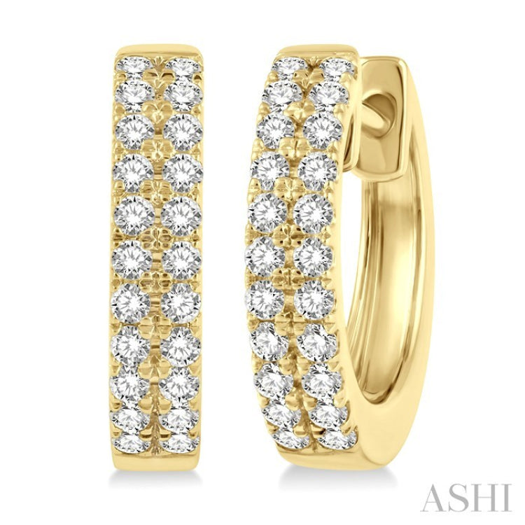 1/3 Ctw Twin Row Round Cut Diamond Petite Fashion Huggie Earrings in 14K Yellow Gold