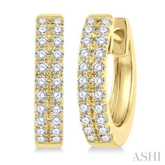 1/3 Ctw Twin Row Round Cut Diamond Petite Fashion Huggie Earrings in 14K Yellow Gold