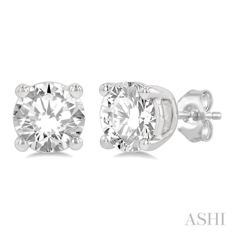 1 Ctw Round Cut Diamond Stud Earrings in 14K White Gold