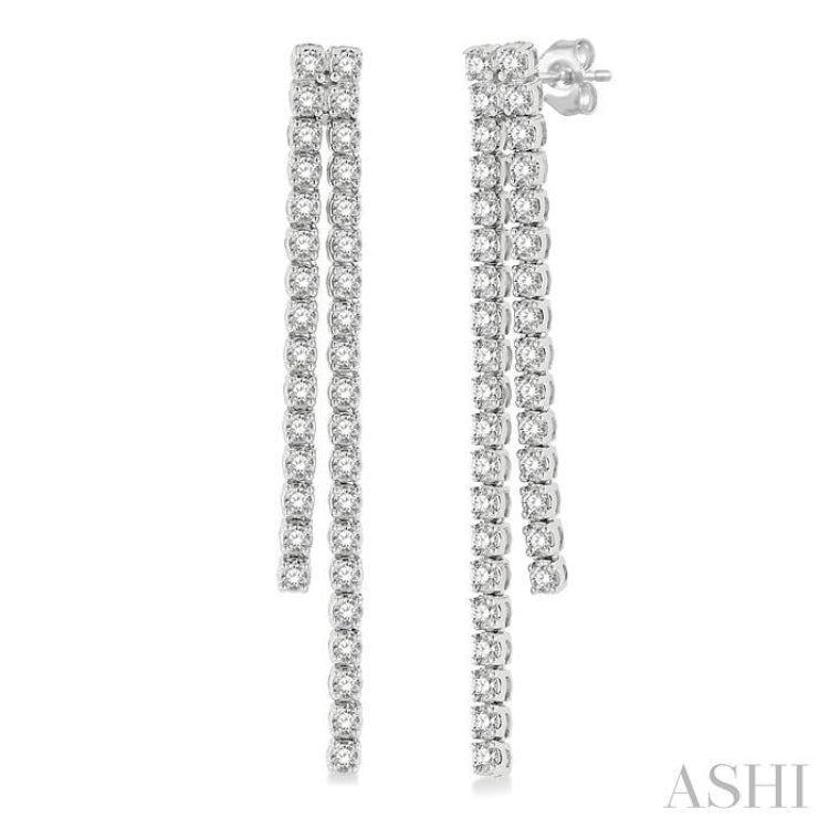 1 3/4 Ctw Twin Line Round Cut Diamond Tennis Earrings in 14K White Gold