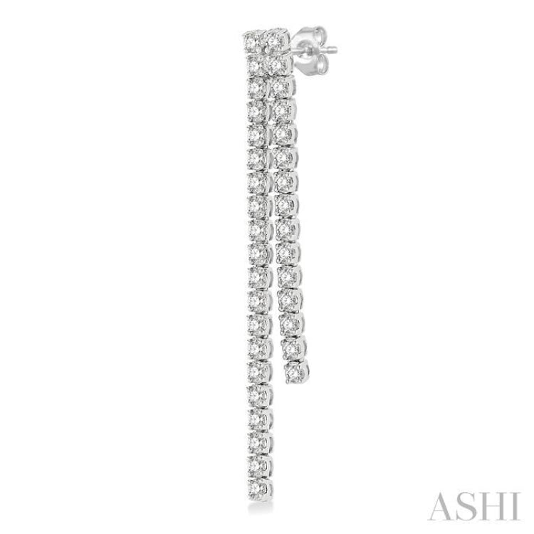 1 3/4 Ctw Twin Line Round Cut Diamond Tennis Earrings in 14K White Gold