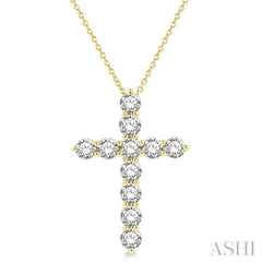 3 Ctw Latin Cross Round Cut Diamond Pendant With Chain in 14K Yellow Gold