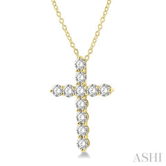 3 Ctw Latin Cross Round Cut Diamond Pendant With Chain in 14K Yellow Gold