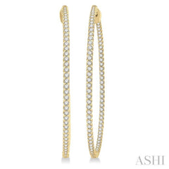 2 ctw Inside-Out Round Cut Diamond 2-Inch Hoop Earrings in 14K Yellow Gold