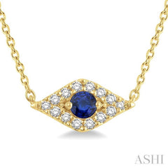 2.60 MM Round Cut Sapphire and 1/10 Ctw Evil Eye Round Cut Diamond Precious Petite Fashion Pendant in 10K Yellow Gold