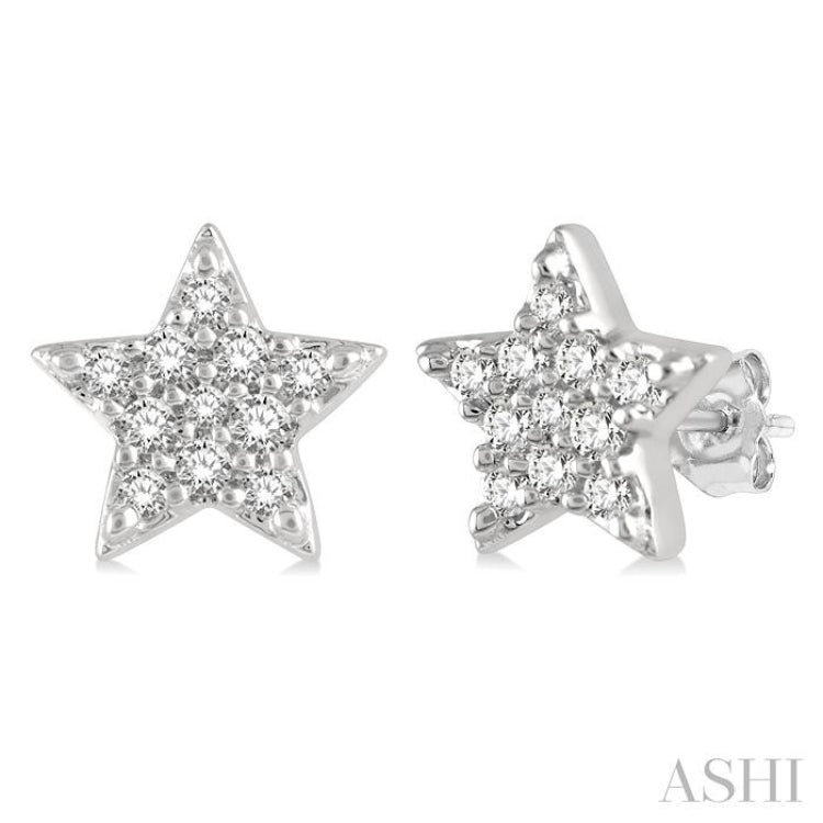 1/10 Ctw Star Round Cut Diamond Petite Fashion Earrings in 10K White Gold