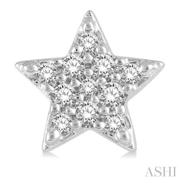 1/10 Ctw Star Round Cut Diamond Petite Fashion Earrings in 10K White Gold