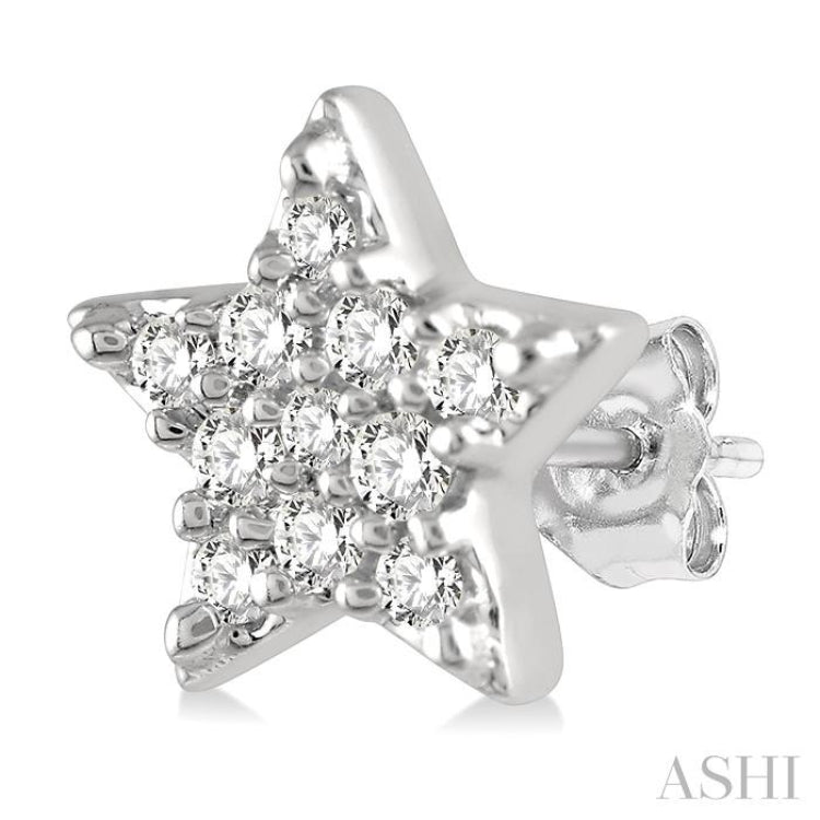 1/10 Ctw Star Round Cut Diamond Petite Fashion Earrings in 10K White Gold
