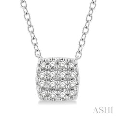 1/8 Ctw Cushion Shape Round Cut Diamond Petite Fashion Pendant With Chain in 10K White Gold