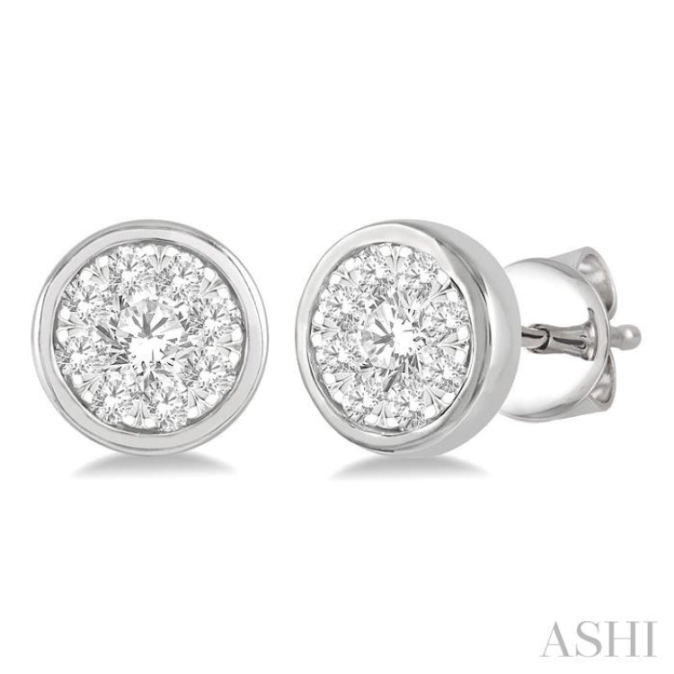 1/3 Ctw Lovebright Round Cut Diamond Bezel Stud Earrings in 14K White Gold