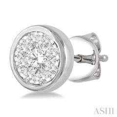 1/3 Ctw Lovebright Round Cut Diamond Bezel Stud Earrings in 14K White Gold