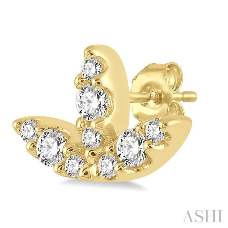 1/10 Ctw Tri Leaf Round Cut Diamond Petite Earrings in 10K Yellow Gold