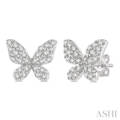 1/5 Ctw Butterfly Motif Round Cut Diamond Petite Fashion Earrings in 14K White Gold