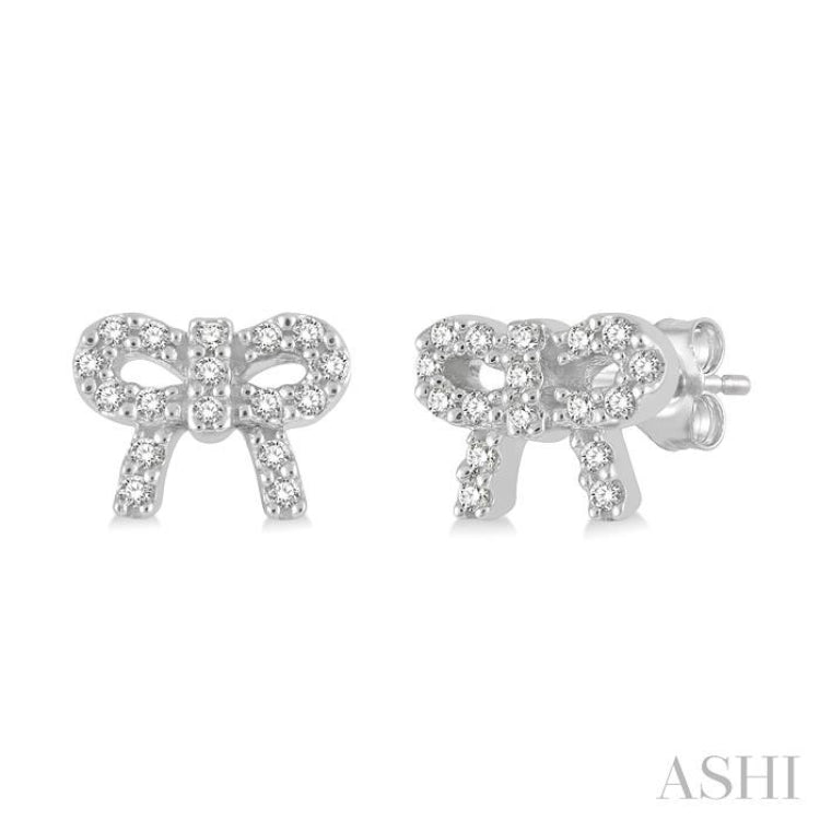1/8 Ctw Bow Tie Round Cut Diamond Petite Fashion Earrings in 14K White Gold