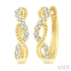 1/10 Ctw Split & Twisted Rope and Round Cut Diamond Huggie Petite Earrings in 14K Yellow Gold