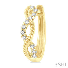 1/10 Ctw Split & Twisted Rope and Round Cut Diamond Huggie Petite Earrings in 14K Yellow Gold