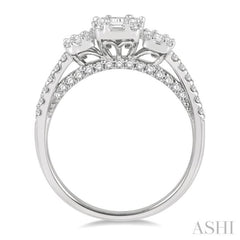 7/8 Ctw Tri-Mount Fusion Baguette and Round Cut Diamond Engagement Ring in 14K White Gold
