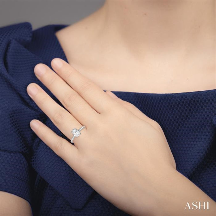 1/3 Ctw Oval Shape Diamond Semi-Mount Engagement Ring in 14K White Gold