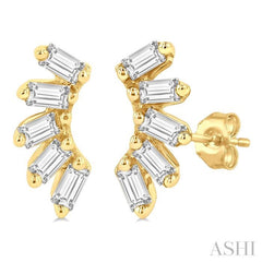1/6 Ctw Curved Petite Baguette Cut Diamond Fashion Stud Earrings in 10K Yellow Gold
