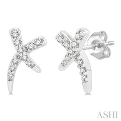 1/10 Ctw X-Shape Petite Round Cut Diamond Fashion Stud Earrings in 10K White Gold
