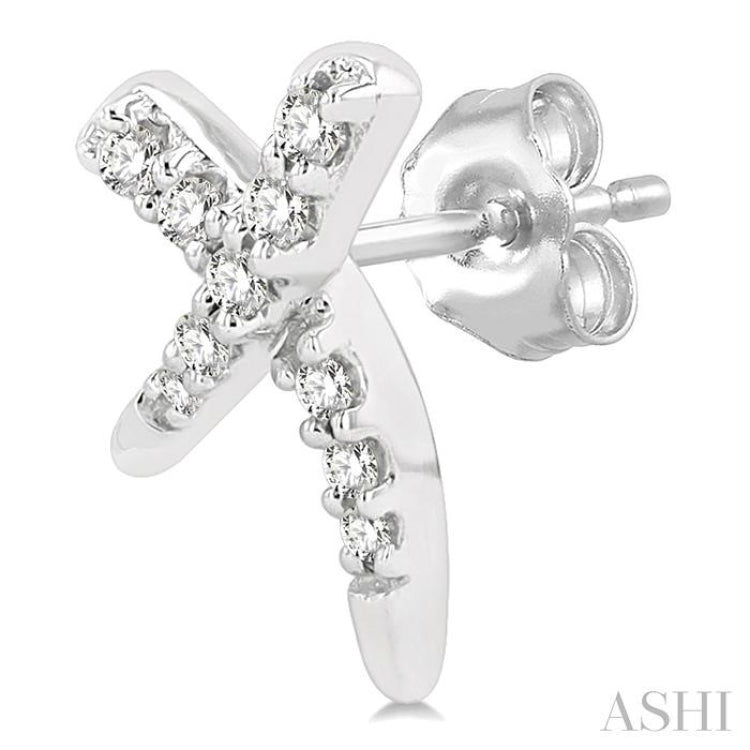 1/10 Ctw X-Shape Petite Round Cut Diamond Fashion Stud Earrings in 10K White Gold