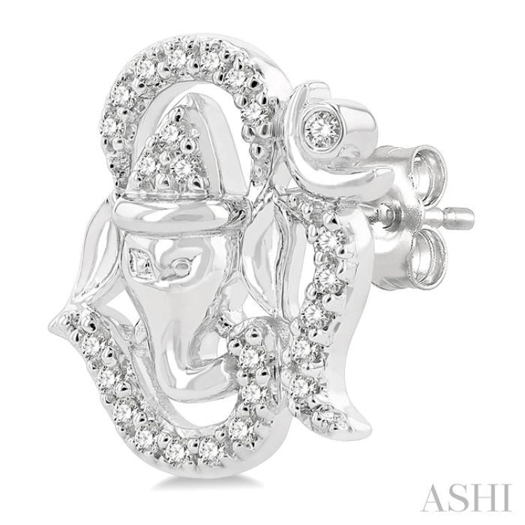 1/6 Ctw Petite Ganesha in 'OM' Symbol Round Cut Diamond Fashion Stud Earrings in 10K White Gold