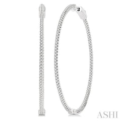 1 ctw Inside-Out Round Cut Diamond 1 3/4 Inch Hoop Earrings in 14K White Gold