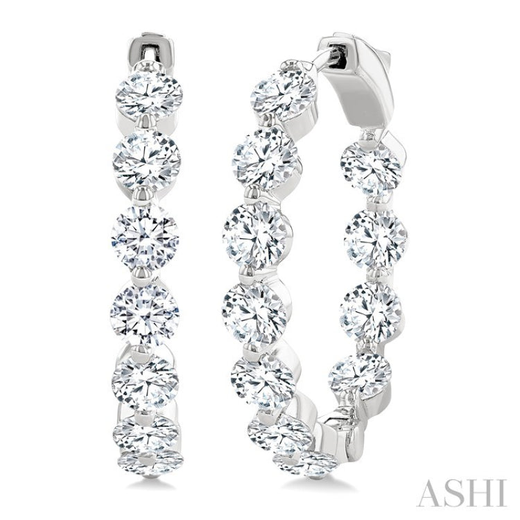 5 Ctw Inside-Out Single Prong Set Round Cut Diamond Hoop Earrings in 14K White Gold