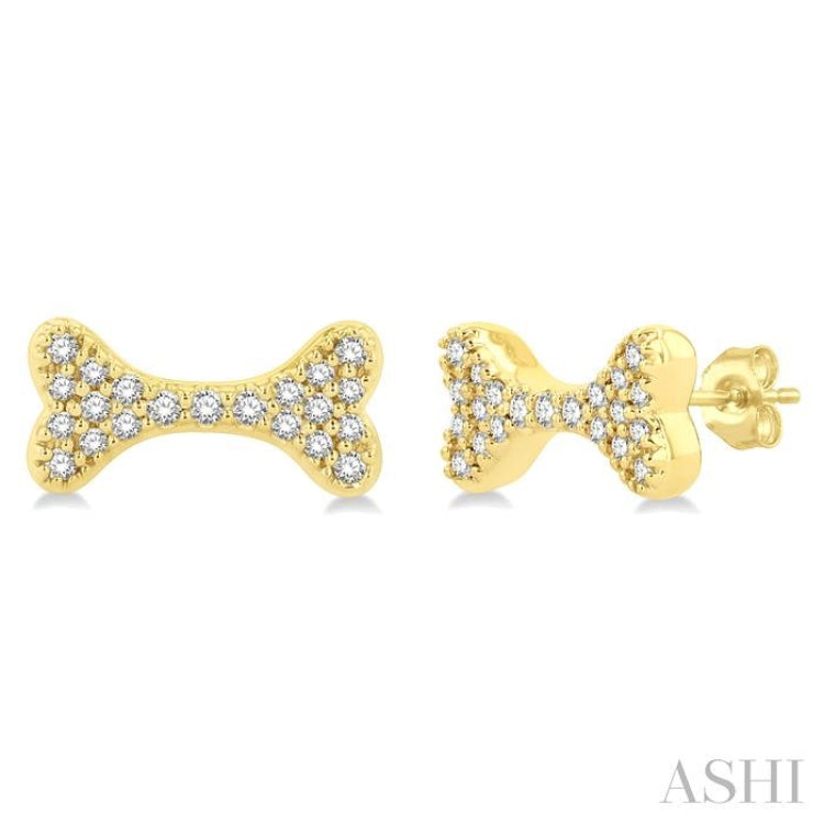1/6 ctw Dog Bone Petite Round Cut Diamond Fashion Stud Earring in 10K Yellow Gold