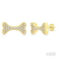 1/6 ctw Dog Bone Petite Round Cut Diamond Fashion Stud Earring in 10K Yellow Gold