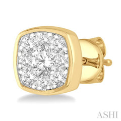 1/2 Ctw Cushion Shape Round Cut Diamond Lovebright Bezel Stud Earrings in 14K Yellow and White Gold