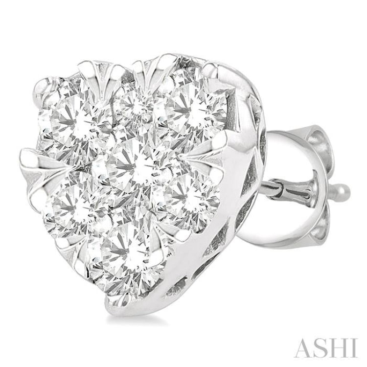 1 Ctw Heart Shape Lovebright Round Cut Diamond Stud Earrings in 14K White Gold