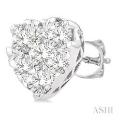 1 Ctw Heart Shape Lovebright Round Cut Diamond Stud Earring in 14K White Gold