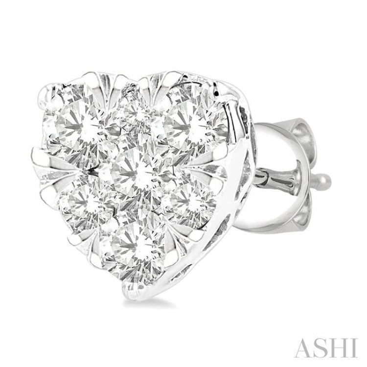 3/4 Ctw Heart Shape Lovebright Round Cut Diamond Stud Earrings in 14K White Gold