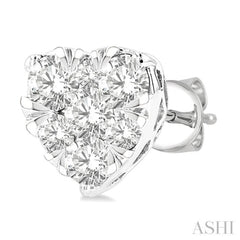 3/4 Ctw Heart Shape Lovebright Round Cut Diamond Stud Earrings in 14K White Gold
